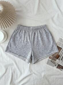 SHEIN Tween Girl Knit Solid Color Fitted Casual Shorts - Grey - View 2