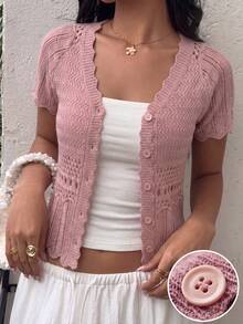 Gaivellea Women's Minimalist French Romantic Paris Solid Color Knit Top Vacation Dusty Pink Summer Brunch Tea Party - Pink - View 5