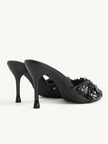 CUCCOO CHICEST Women's High-Heeled Sandals Spring And Summer Fashion High-End Banquet Square Toe Sexy Black Flowers Word With Dress Skirt - Black - View 6