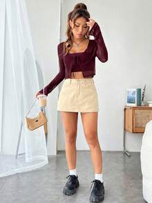 SHEIN EZwear 女款純色休閒百搭日常穿著長袖開襟衫 - 玫瑰紅 - 查看 5