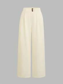 Girls' Textured Vertical Striped Black Loose Button Long Pants - Apricot - View 3