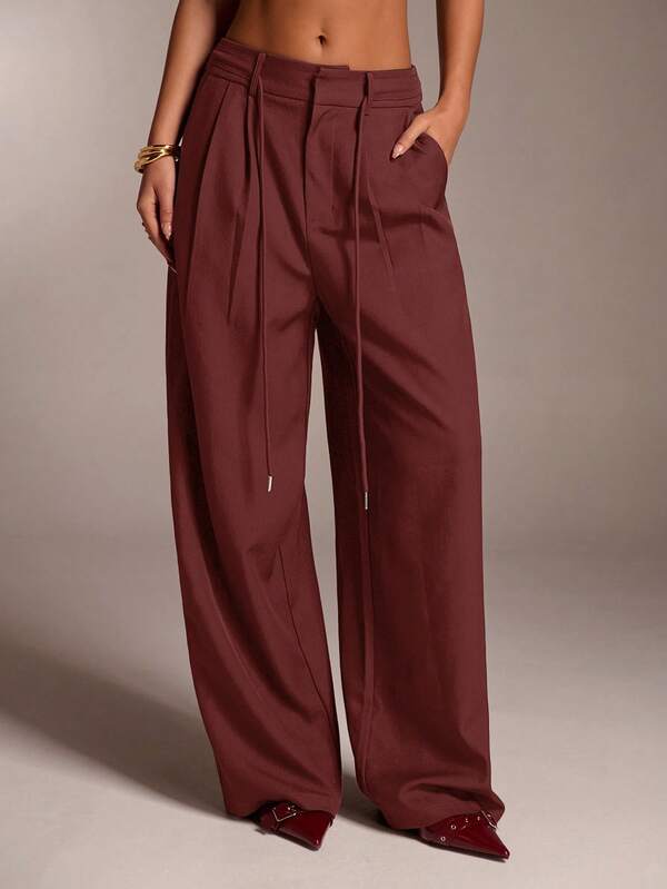 SHEIN Tall CURVE Plus Size Women's Solid Color Pocket Casual Versatile Daily Wear Long Pants