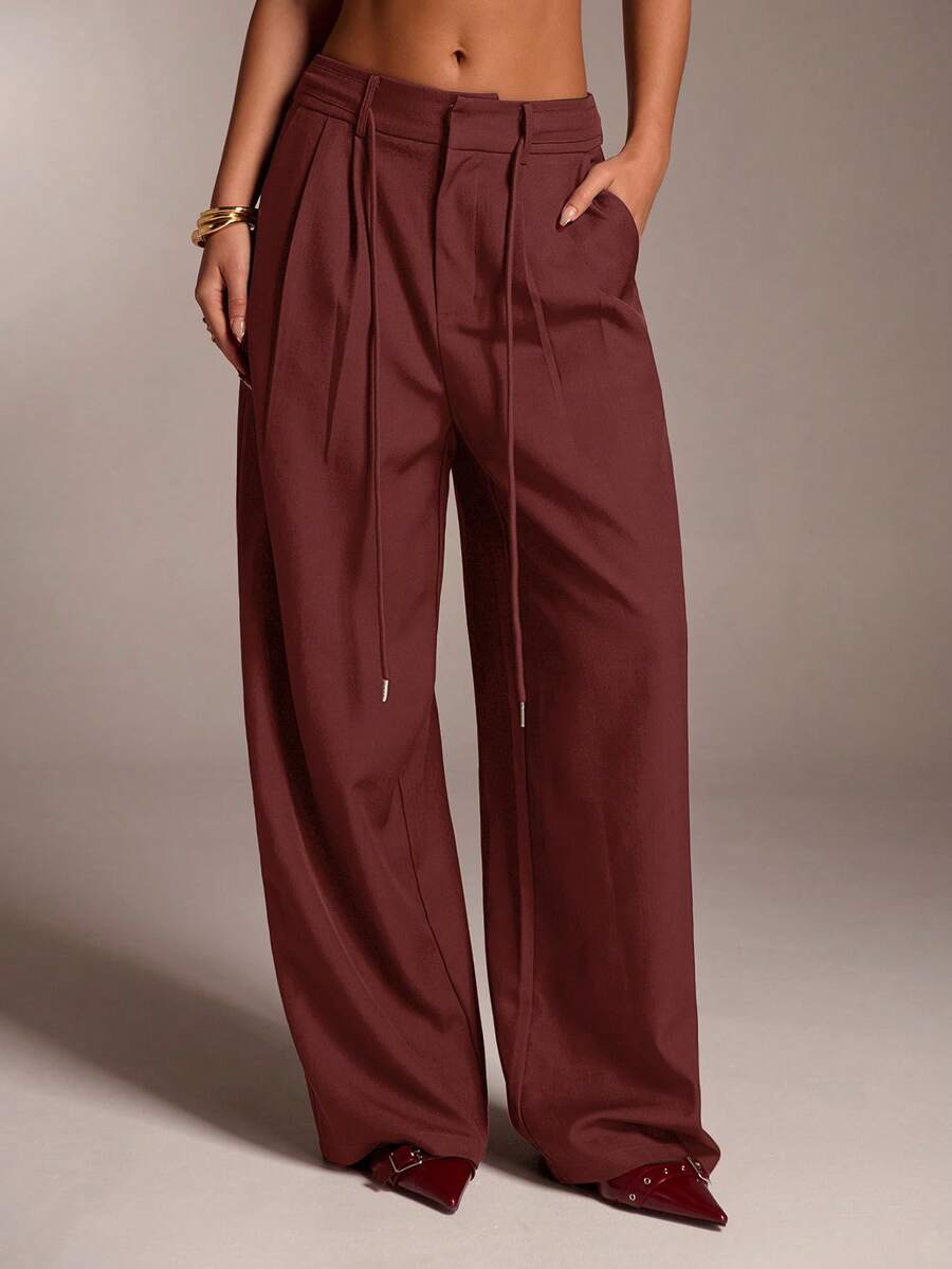 SHEIN Tall CURVE 大尺碼女款純色口袋休閒百搭日常穿著長褲 - 鏽棕色 - 查看 1