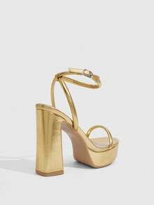 CUCCOO SZL Women's Round Toe Thick Heel High Heel Sandals, Stylish And Simple Women's Shoes, Elegant Commuter Party, Women's Sandals - Gold - View 3