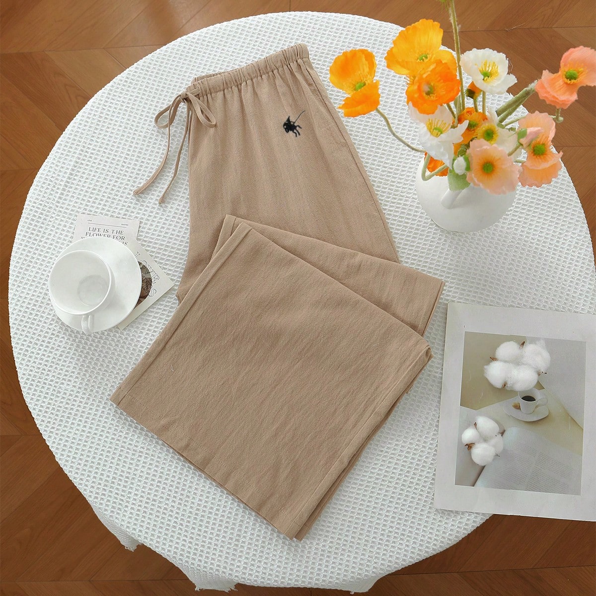 Fashionable Versatile Commuter Casual Straight Leg Long Pants With French Minimalist Design, Exquisite Embroidery Accents, Slimming Lazy Style For Women, Spring/Summer