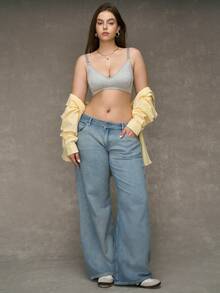 SHEIN Plus Size Simple Solid Color Ribbed Knit Bralette - Light Grey - View 5