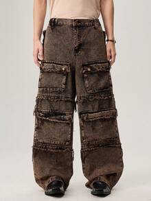 Manfinity Streetrush Men's Jeans With Chain Decor, Fashion Streetwear Men Jeans Baggy Cargo Jeans Hang Out Going Out Party Vacation Urban - Brown - View 5