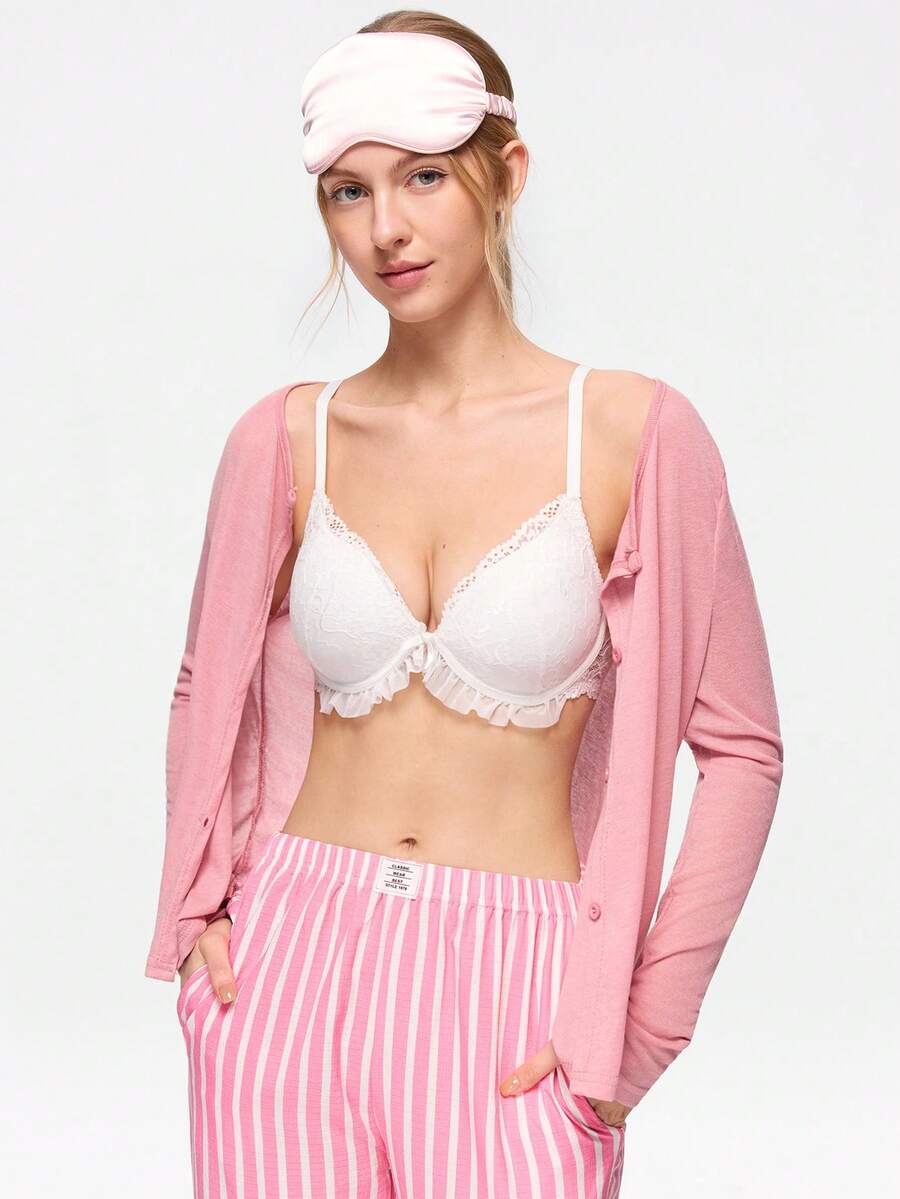Bonmuse Women's Sexy Skin-Friendly Lace Bra, French Romantic Casual Versatile Mature Charm Lace Patchwork Underwire Bra, Lift And Support Adjustable Bra
