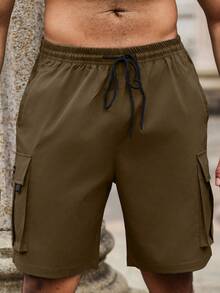 Manfinity Homme Plus Size Men's Casual Cargo Shorts With Pockets, Versatile For Daily Wear And Travel - Mocha Brown - View 4