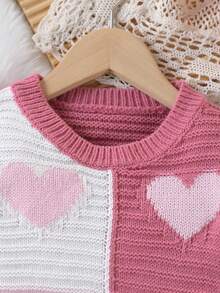 SHEIN Vintaside Kids 1件女童幼兒套頭毛衣，圓領，簡約百搭3D配色愛心提花圖案，清新可愛風，適中厚度，收邊整齊，設計精緻，時尚易穿，適合日常穿著、外出、居家、上學等多種場合，秋冬穿搭 - 彩色 - 查看 7