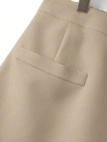 GlowEve CURVE Plus Size Women's Summer New Woven Gray Slimming Ruched A-Line 2 In 1 Faux Pocket Button Decor Design Shorts, Fitness Formal Office Sports - Khaki - View 8