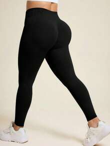 SHEIN Unity Women's Plus Size Black Yoga, Sports Seamless Leggings - Black - View 7