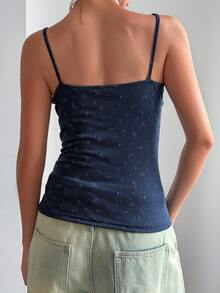 DAZY Women's French Fashion Lace Patchwork Jacquard Camisole Summer - Navy Blue - View 6