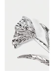 Noxbound 1pc Retro Exaggerated Metal Leaf Brooch, Fashionable Luxurious Floral Accessory, Suitable For Women's Daily Wear And Formal Events - Silver - View 6