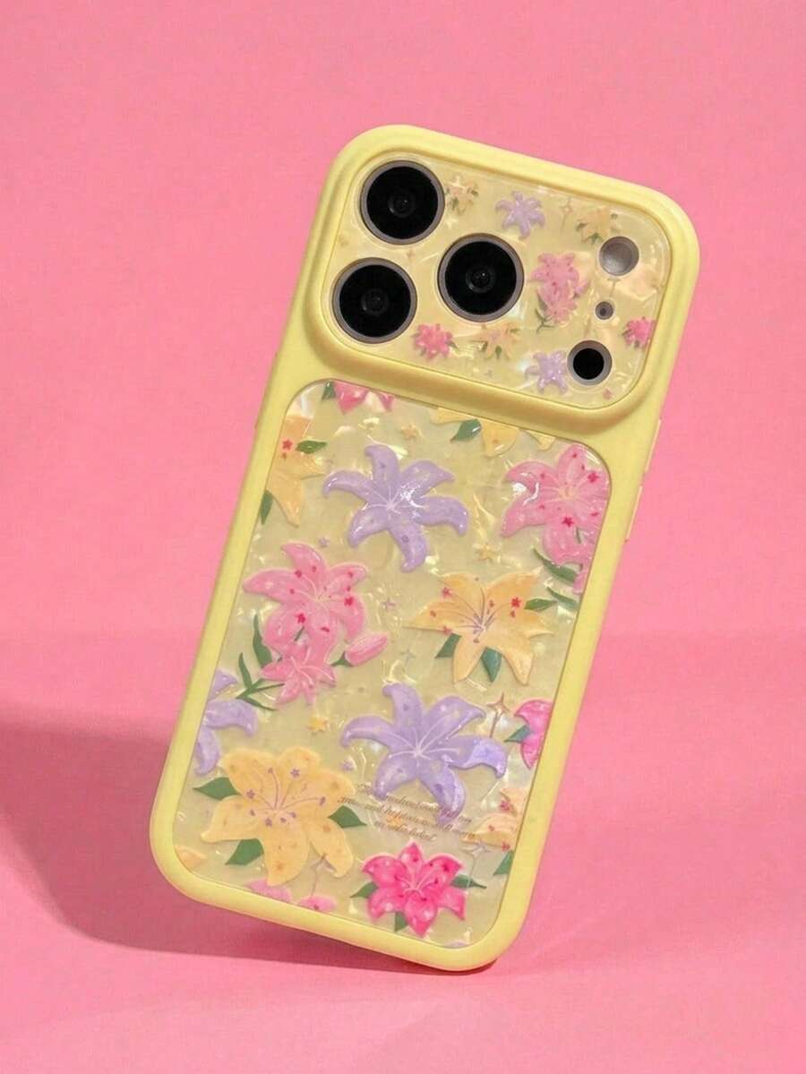 ShellaStory Casing Ponsel Motif Bunga Berwarna-warni Romantis Elegan Kompatibel dengan iPhone 17 Pro Max 17 Pro 17 16 Pro Max 16 Pro 16 15 Pro Max 15 Pro 15 14 Pro Max 14 Pro 14 Pelindung Bergaya Bunga - Kuning - View 1