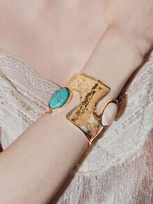 Noxbound A Bohemian Gothic Western Denim Exaggerated, Asymmetric Bracelet - Turquoise powder crystal bracelet - View 1