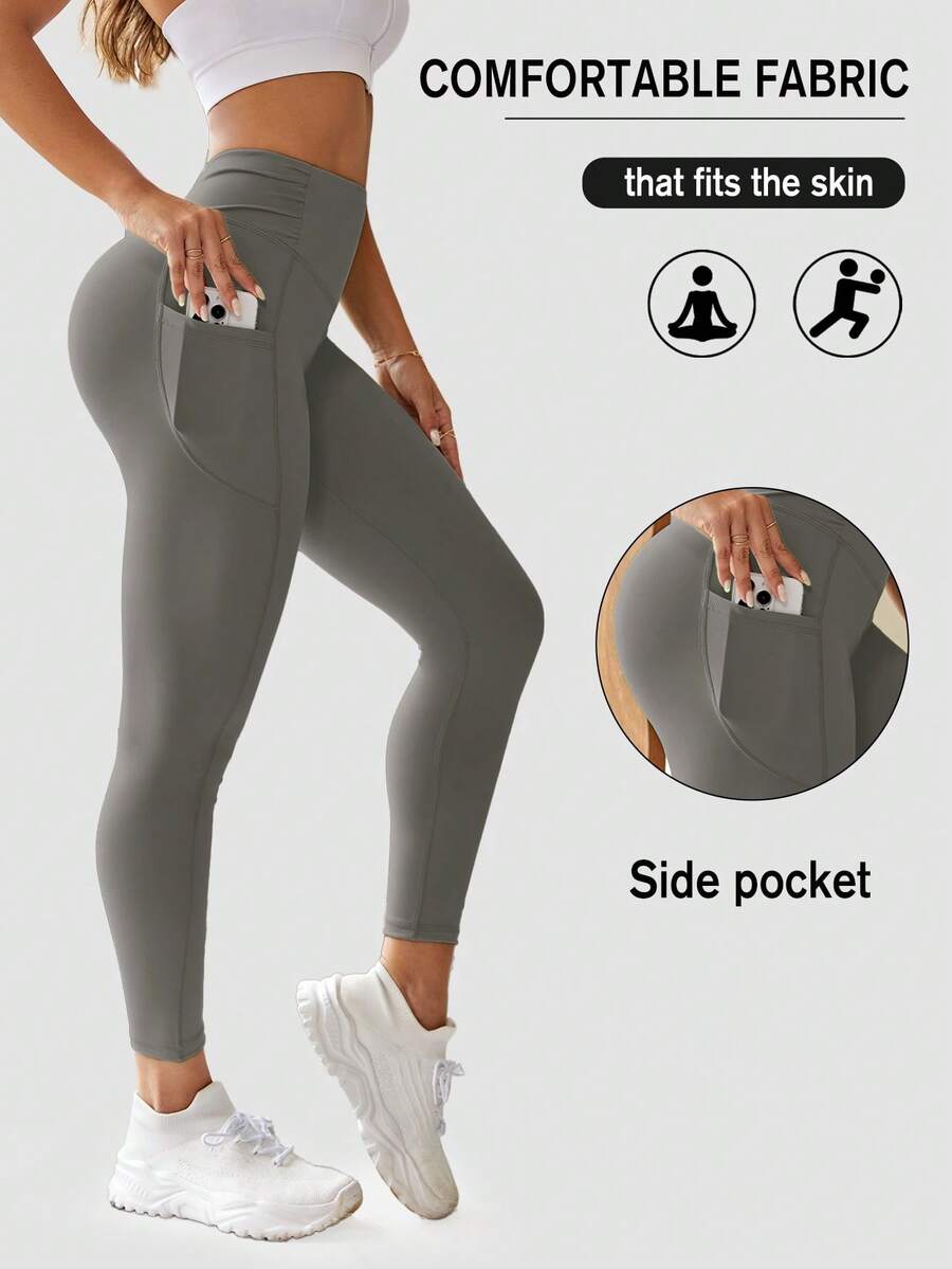 Easithlete Easithlete Leggings de cintura alta con bolsillos moldeadores para mujer, alta elasticidad, pantalones de yoga para correr, gimnasio, deporte y entrenamiento, longitud 9/10, gris claro, suaves para verano, efecto moldeador - Gris - Ver 1