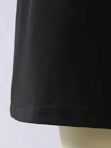 SHEIN 青少年女孩休閒返校純色細肩帶喇叭下擺A字連身裙，附拉鍊 - 黑色 - 查看 6