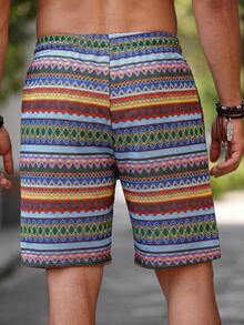 Manfinity RSRT Men's Colorful Striped Drawstring Waist Casual Shorts, Versatile Fashion - Multicolor - View 2