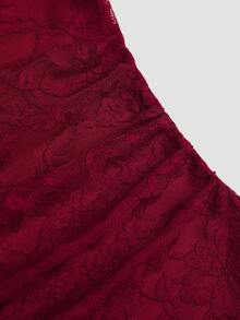 Sweetra Plus Size Romantic Lace A-Line Dress - Burgundy - View 8
