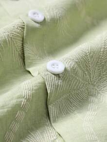 Genlund 男士時尚休閒度假風短袖襯衫，附仿刺繡設計 - 橄欖綠 - 查看 3