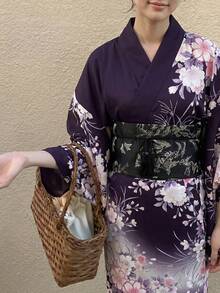 Irokai 女款花卉印花休閒日常居家浴袍 - 紫色 - 查看 11