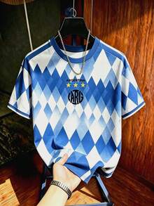 Gritte Field Men's Diamond Print Short Sleeve Soccer Jersey, Gym - Multicolor - View 1