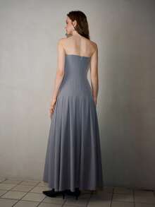MOTF PREMIUM WOMEN'S EARLY AUTUMN STRAPLESS STRUCTURED A-LINE DRESS - Grey - View 4