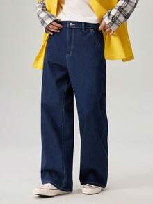 Men's Casual Everyday Letter Print Loose Wide-Leg Jeans - Medium Wash - View 1