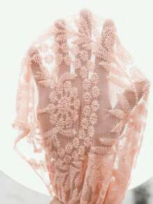 SHEIN Swim 夏季女款時尚蕾絲花卉印花罩裙 派對度假紅色花卉性感熱帶風 - 粉色 - 查看 6