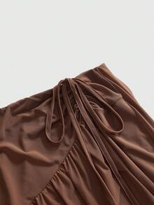 ROMWE Hippie Boho Ruffle Layered Women's Skirt - Brown - View 3