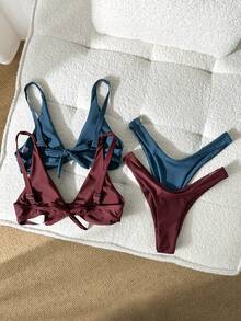 SHEIN Swim Vcay 女款夏季海灘性感時尚比基尼兩件式泳衣套裝 - 2件組 - 彩色 - 查看 2