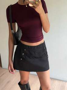 Siren Gaze Napoleon Style Black Skirt Everyday Holiday Autumn Elegant - Black - View 6