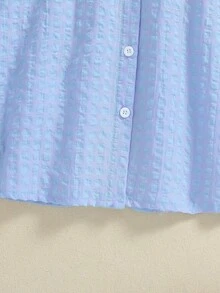 SHEIN Elladie kids Cô Gái Trẻ Kẻ sọc Ống tay áo Đầm Với thắt lưng - Màu xanh lam - Xem 10