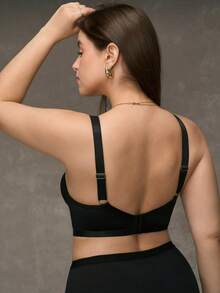 SHEIN Sujetador sin aros con forma curva para tallas grandes - Negro - Ver 2