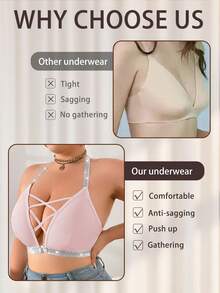 SHEIN 大尺碼前扣式無鋼圈內衣，1件裝 - 珊瑚粉 - 查看 4