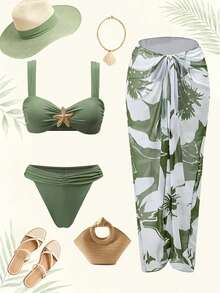 Swim Oasis 26SS 春夏純色金屬飾吊帶女款夏季度假泳裝套裝女式泳衣 - 綠色 - 查看 5