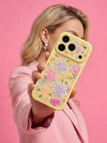 ShellaStory Casing Ponsel Motif Bunga Berwarna-warni Romantis Elegan Kompatibel dengan iPhone 17 Pro Max 17 Pro 17 16 Pro Max 16 Pro 16 15 Pro Max 15 Pro 15 14 Pro Max 14 Pro 14 Pelindung Bergaya Bunga - Kuning - View 2