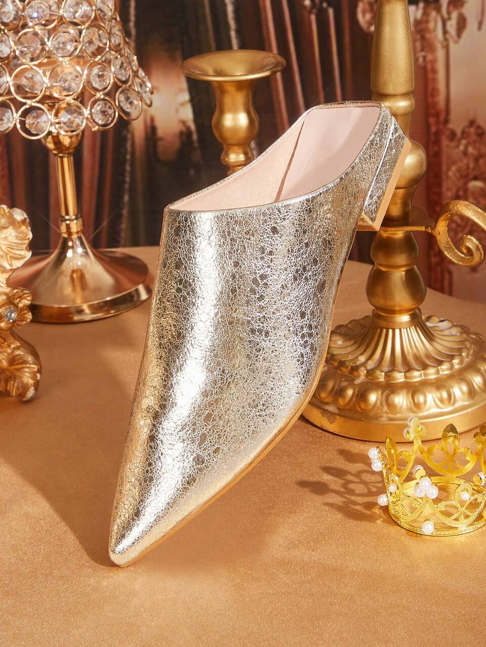 CUCCOO TILAWA Women's Gold Classic Pointed Toe Mule Shoes