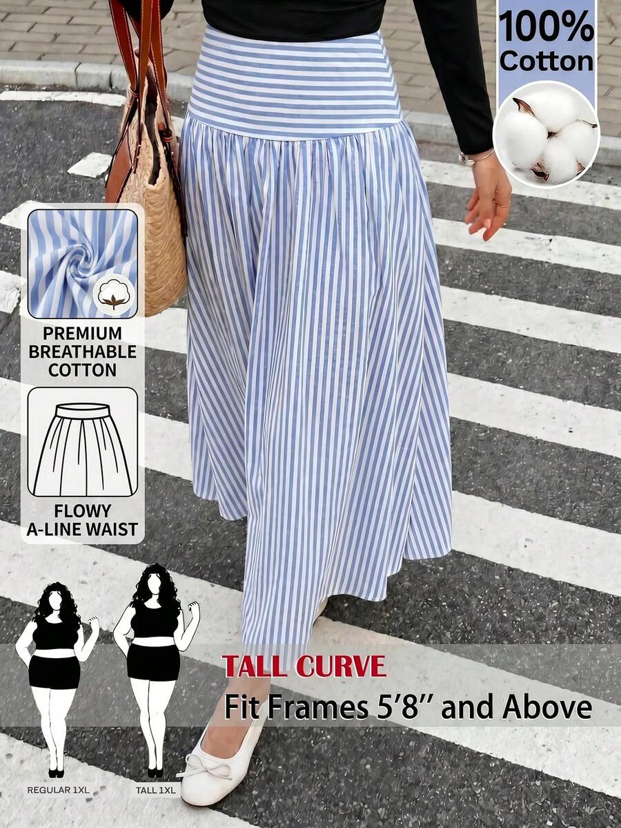 SHEIN Tall CURVE 大尺碼秋季休閒白色裙子度假夏威夷風 - 藍白色 - 查看 1