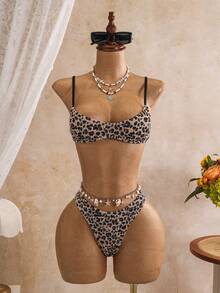 Swim Mod Springbreak 女款兩件式比基尼套裝，碎花多色隨機印花，荷葉邊肩帶，性感時尚沙灘裝 - 彩色 - 查看 3