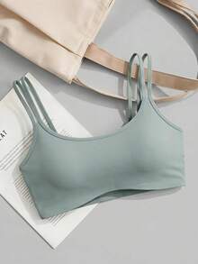 Cheerettes Women's Plus Size Sage Sports Bra Soft Stretch Fabric Removable Pads Strappy Back Comfortable Support For Yoga Gym - Mint Green - View 3