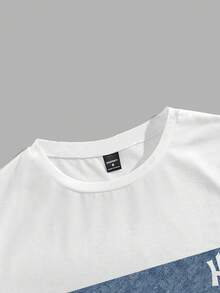 Manfinity Hypemode 男士經典條紋 H-Logo 分割設計 T-shirt，夏季必備 - 彩色 - 查看 4