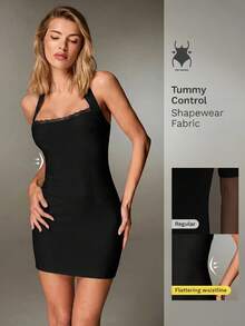 Nuvra Women's Solid Color Contrast Lace Halter Bandage Dress Club Night Black Summer Bandage - Black - View 3