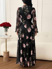 Modelyn 女款蕾絲拼接花卉印花休閒派對長洋裝 - 彩色 - 查看 2
