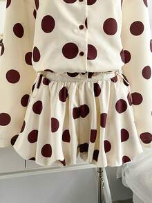Soleia New Casual 1960s Vintage 70s Cute Brown And White Polka Dot Tulip Shorts Vacation Date Brunch Holiday Summer - Light Yellow - View 9