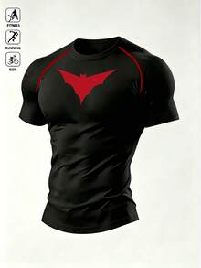 BATMAN X SHEIN Gym Rark 男士蝙蝠字母印花運動T恤 - 黑色 - 查看 7