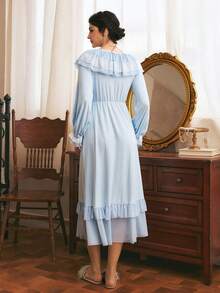 Côtesoire Women's Lace Patchwork Pleated Casual Daily Home Sleep Dress - Baby Blue - View 2