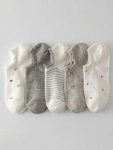 ROMWE Kawaii 5-Pack Ladies Lace Bow Invisible Socks - white ash - View 1