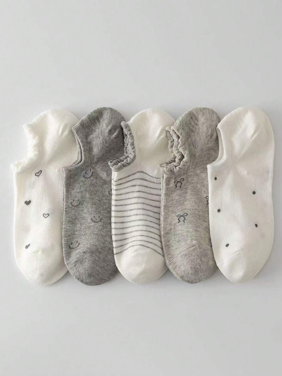 ROMWE Kawaii 5-Pack Ladies Lace Bow Invisible Socks - white ash - View 1